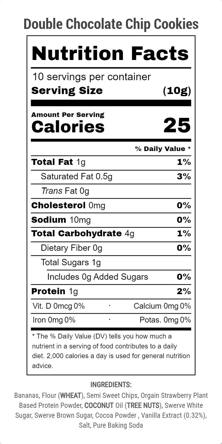 Digital nutrition label for Double Chocolate Chip Cookies