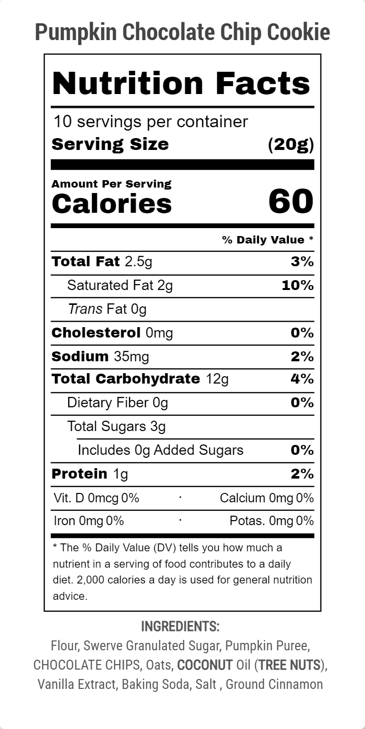 Digital nutrition label for Pumpkin Chocolate Chip Cookie